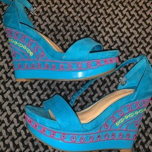 Teal and pink platform heel